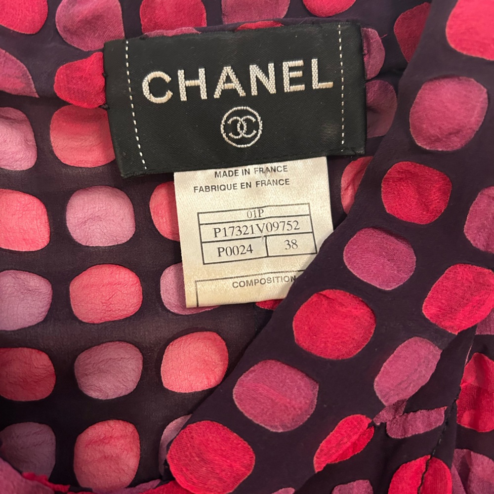 CHANEL Sheer Purple and Pink Polka Dot Silk blouse - Picture 2 of 12